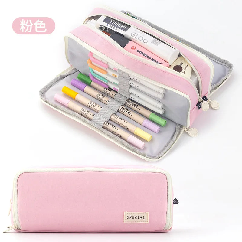 Black Pencil Pouch Stationery Holder Bag Gift Case Pen Ruler Organizer School Student Supplies Canvas Zipper Open Cosmetic Bag A