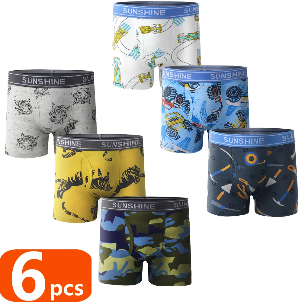 1/3/6 Pcs Boys Boxer Briefs Sets 2025 New Kids Cotton Underwear Boy Underpants Teenager Dinosaur Print Soft Children Panties