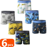 1/3/6 Pcs Boys Boxer Briefs Sets 2025 New Kids Cotton Underwear Boy Underpants Teenager Dinosaur Print Soft Children Panties