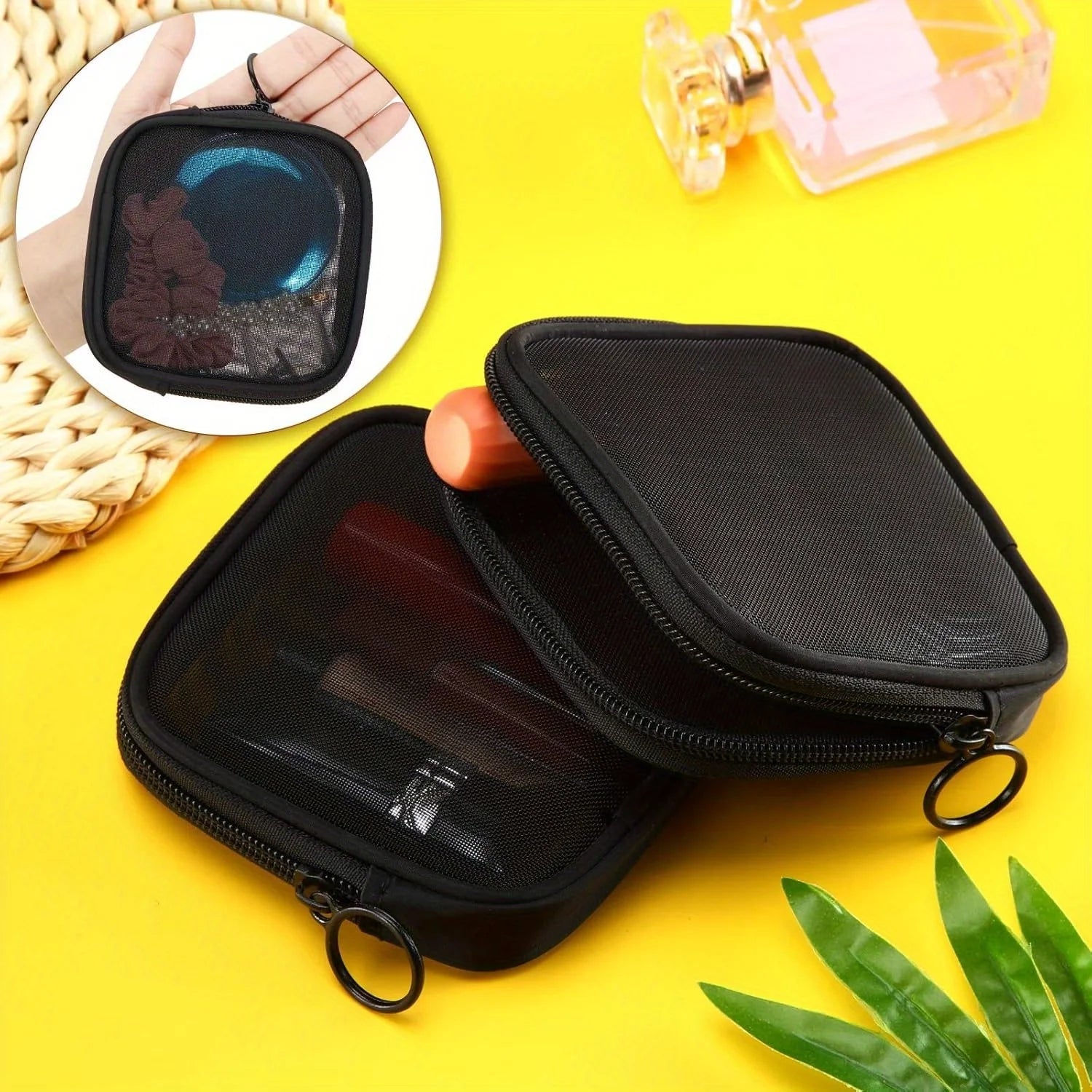 Transparent Mini Cosmetic Bag Small Travel Black Mesh Simple Makeup Bags Girl Storage Toiletry Wash Lipstick Cases