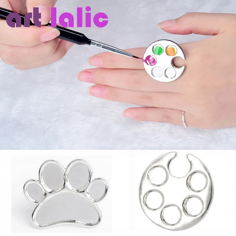Mini Nail Art Color Palette, Round Footprint Design, Finger Ring Mixing, UV Gel Painting, Manicure Tools, Cute, 1Pc