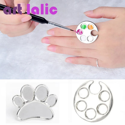 Mini Nail Art Color Palette, Round Footprint Design, Finger Ring Mixing, UV Gel Painting, Manicure Tools, Cute, 1Pc