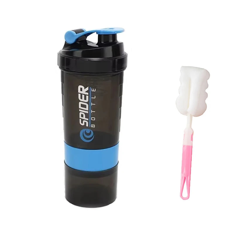 3 Layers Protein Shaker Bottles with Mix Ball Leak Proof Water Bottle for Protein Mixes with Powder Storage and Pill Organizer