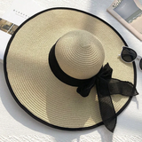 1Pc Women's Seaside Bow Beach Hat Oversize Straw Hat Women's Summer Sun Block Big Brim Hat Suitable For Sun Protection