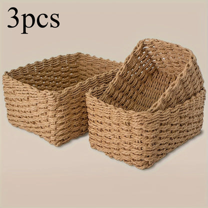 3pcs Paper Rope Storage Baskets for Organizing Container Bins for Shelves Cupboards Drawer,Small Woven Basket,Multifunctional