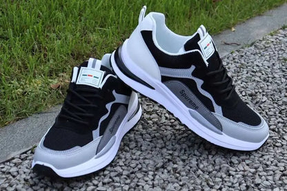 Zapatillas deportivas informales de retazos para hombre, zapatos de malla transpirables para hombre, zapatillas de tenis para correr al aire libre, zapatillas masculinas cálidas con cordones y antideslizantes.