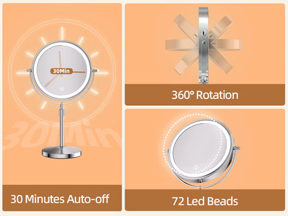 8 Inch Makeup Mirror With Light Lamp 10X Magnification 3 Color Lights,Adjustable Brightness Height Standing Cosmetic Mirror