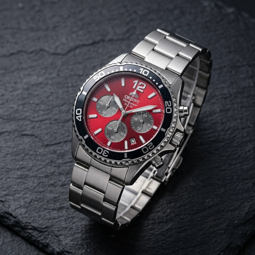Relógio masculino cronógrafo solar diver em aço inox a prova de agua 200mm
