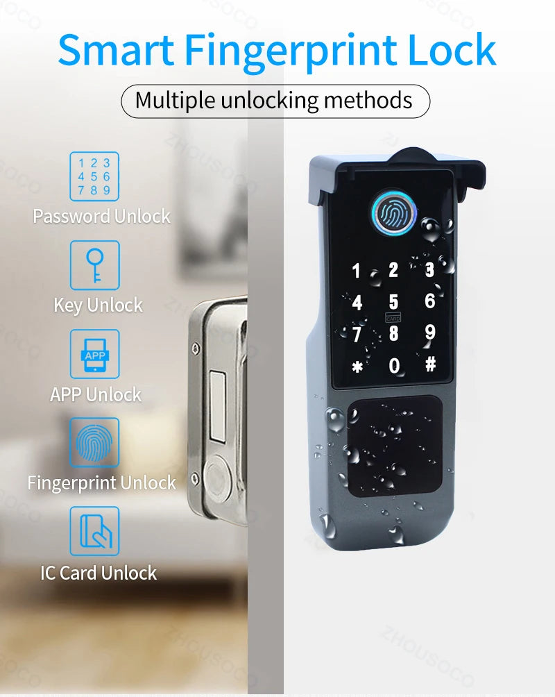 Tuya WIFI Double Side Fingerprint Lock Waterproof Outdoor Gate Passcode Rfid Card Keyless Smart Door Lock