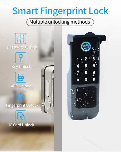 Tuya WIFI Double Side Fingerprint Lock Waterproof Outdoor Gate Passcode Rfid Card Keyless Smart Door Lock