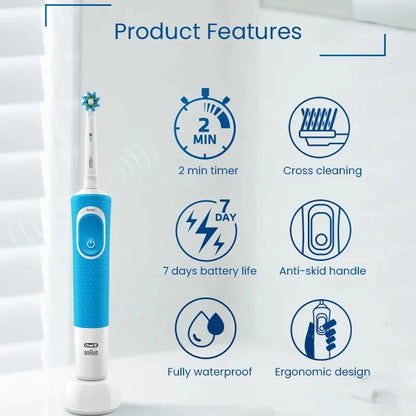 Cepillo de dientes eléctrico Oral B Vitality Cross Action recargable con temporizador de 2 minutos y rotación para dientes blancos y limpios. Cepillo blanco y negro.