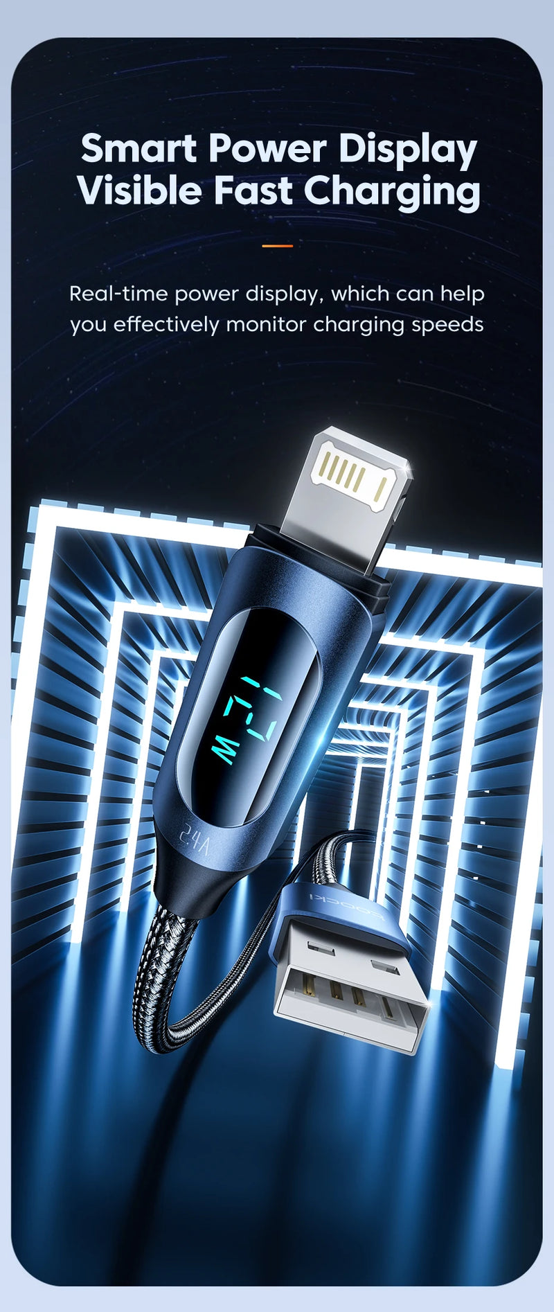 Toocki LED Display USB Cable For iPhone 14 13 12 11 Pro Max Fast Charger Charging Lightning 2.4A USB Wire Cord X XR 8 7 1m 2m