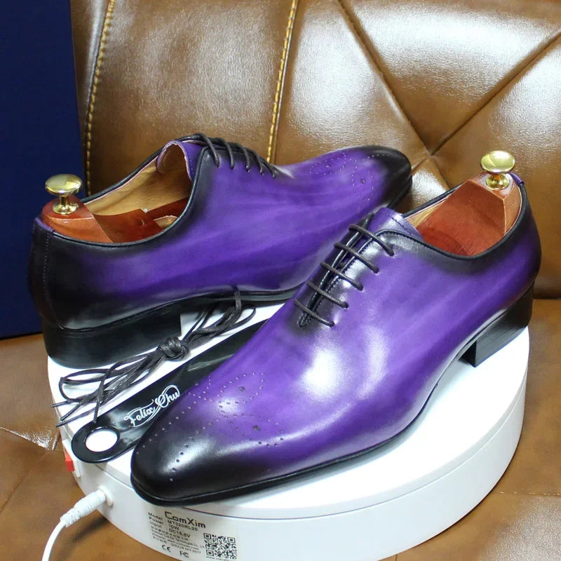 Men's Oxford Genuine Leather Wholecut Fashion Pointed Toe Lace-up Formal Business Wedding Dress Shoes