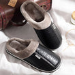 Men's Waterproof Leather Home Slippers Warm Indoor Shoes Thick Bottom Couple Cotton Flat Shoes Home Winter 