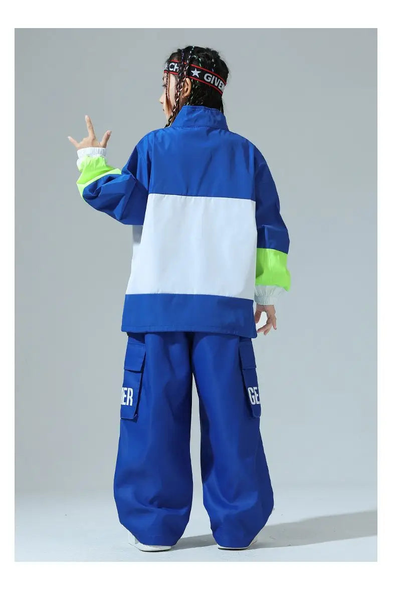 Boys Hip Hop Pullover Street Dance Cargo Pants Girls High Collar Sweatshirt Outfits Kids Jazz Sport Clothes Set Child Streetwear