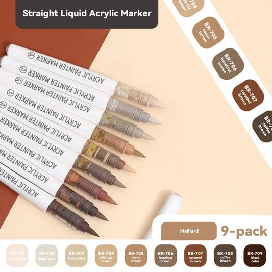 9pcs/Box Mixed Color Acrylic Markers Set Art Rock Painting Pens Kids Gift Graffiti For Stone Glass Book Shoes DIY Craft Supplies