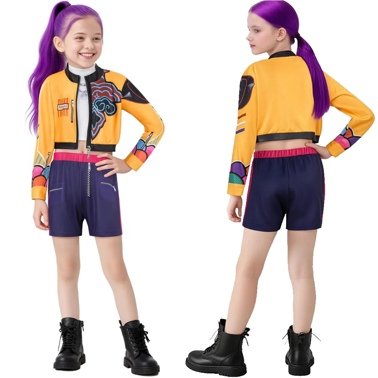Rumi Costume Kids KPop Demon Hunter Cosplay Stage Performance Clothing Halloween Carnival Party Suit Wig Mask Balloon Sword Free