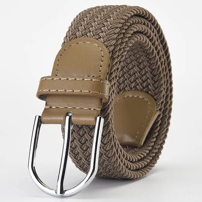 Elastic Nylon Unisex Casual Knitted Pin Buckle Jeans Belt Woven Canvas Elastic Expandable Stretch Waistband for Women Men Girdle