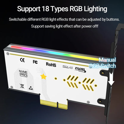 JEYI VolleyStar PCIE To NVMe Adapter With Aluminum Alloy  Heatsink, M.2 RGB PCIe 4.0 Card With 1/2U Low Standard Profile Bracket