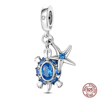 Ocean Series - Original Genuine 925 Sterling Silver Turtle Crab Mermaid Charm Beads Suitable for 3mm Bracelet DIY Making Pendant