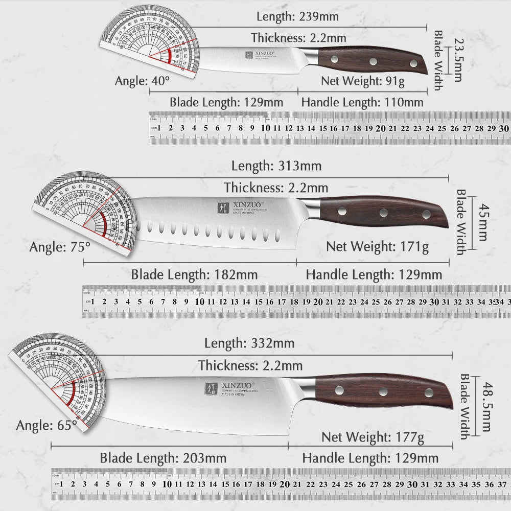 XINZUO High Carbon Germany 1.4116 Stainless Steel 5PCS Kitchen Knife Set High Quality Red Sandalwood Handle Cooking Slicing Tool