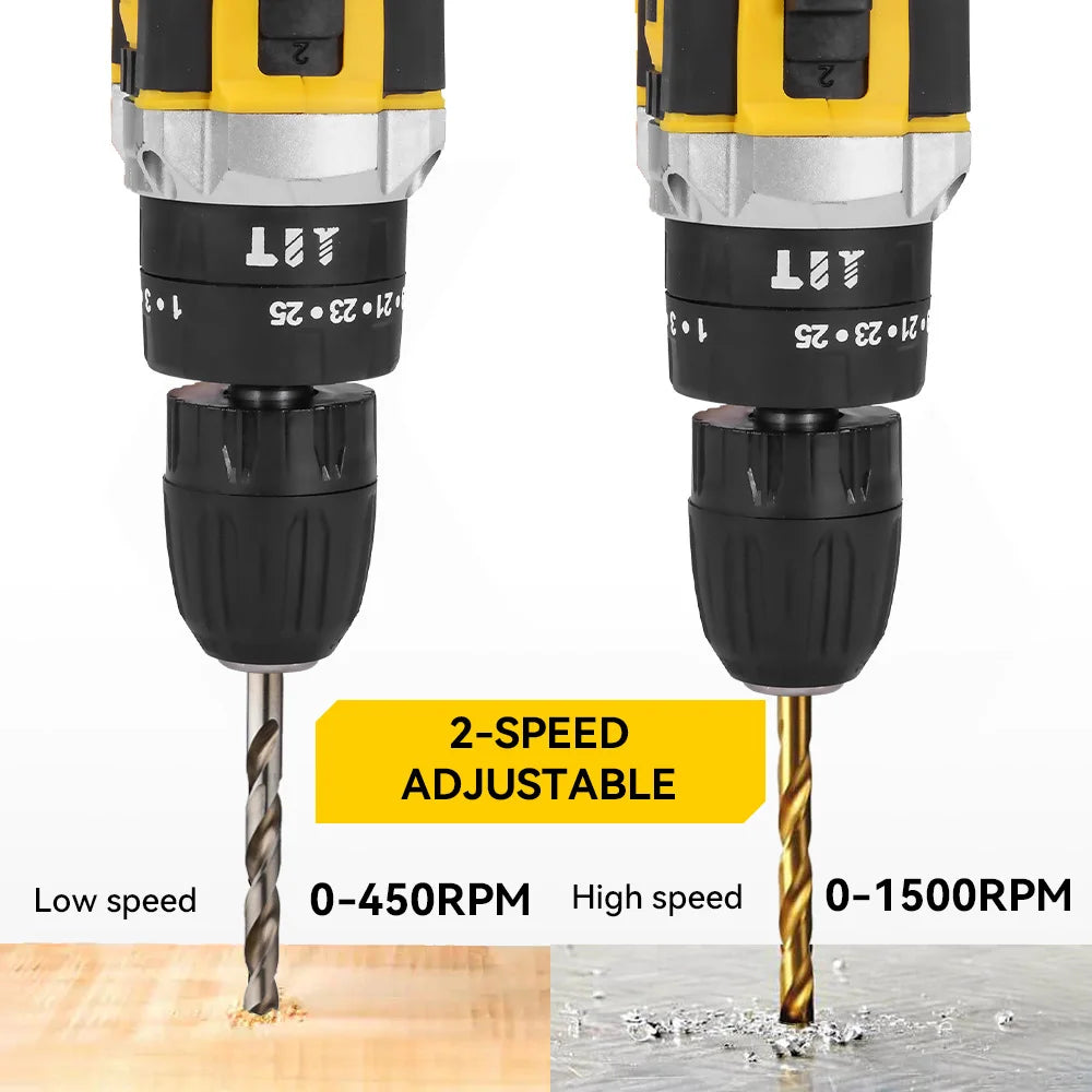 MELLWIN 25+3 Torque Electric Impact Drill 2 Gear Speed Adjustable Cordless Electric Screwdriver Power Tool For 21V-18V Battery