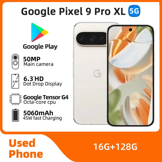 Google Pixel 9 Pro XL 5G Smartphone 6.3-inch Screen 45W Charge 5060 mAh CPU Google Tensor G4 50MP Camera used phone