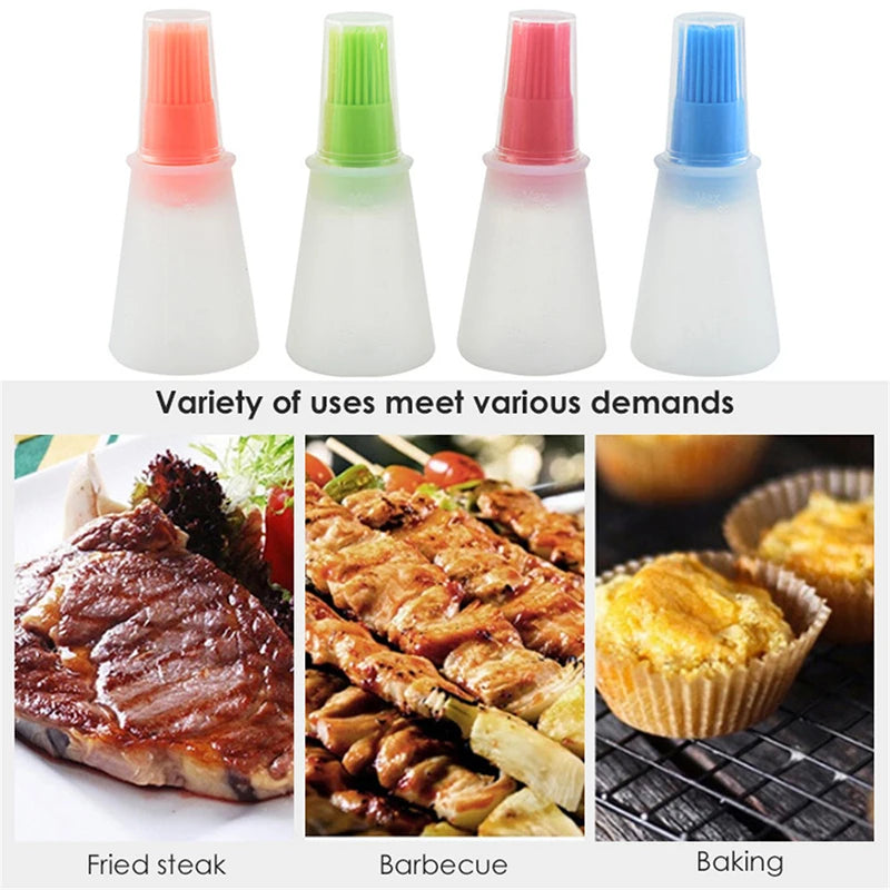Garrafa de óleo de silicone escova dispensador de óleo garrafa com escova de churrasco resistente a altas temperaturas escova de alinhavo cozinha ferramentas para churrasco
