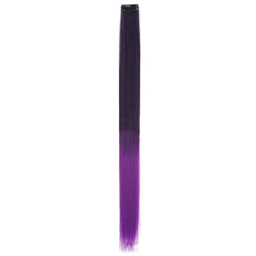 New Stripe Printed Clip-in Hair Extensions Synthetic Straight Hair Highlights Colorful 18 Inch Wig Hairpieces for Girls