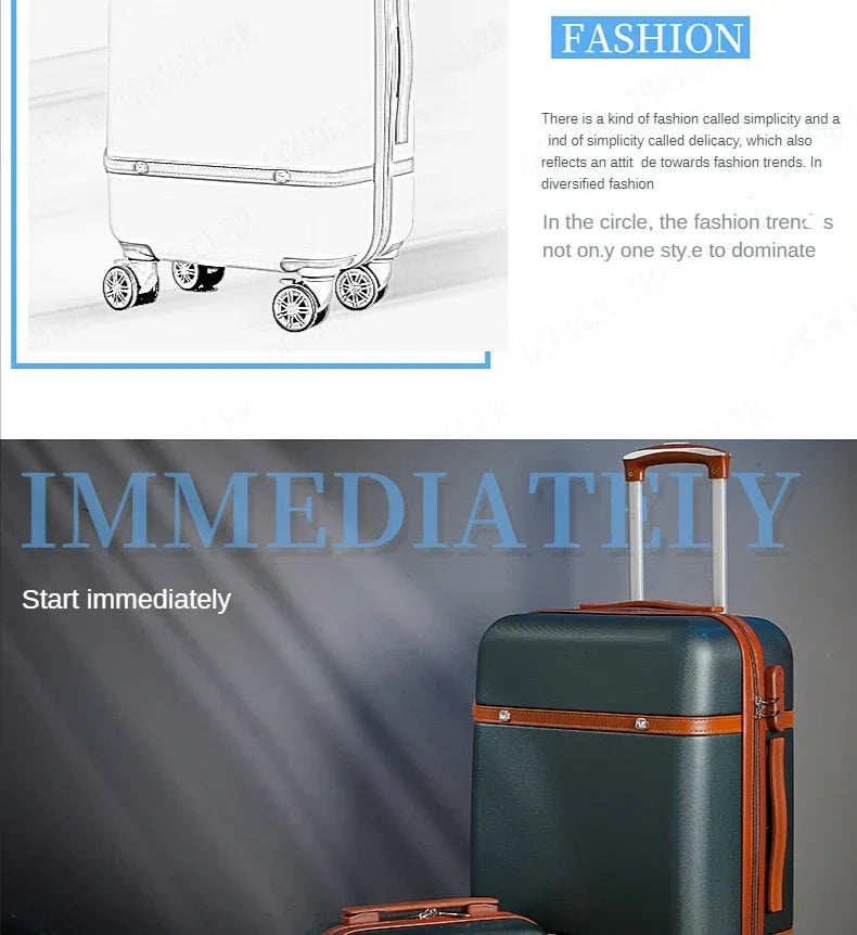 Rolling Luggage Set Women's Fashion Combination Lock Travel Suitcase Set Universal Cosmetic Bag Retro 2-Piece Trolley Luggage Set