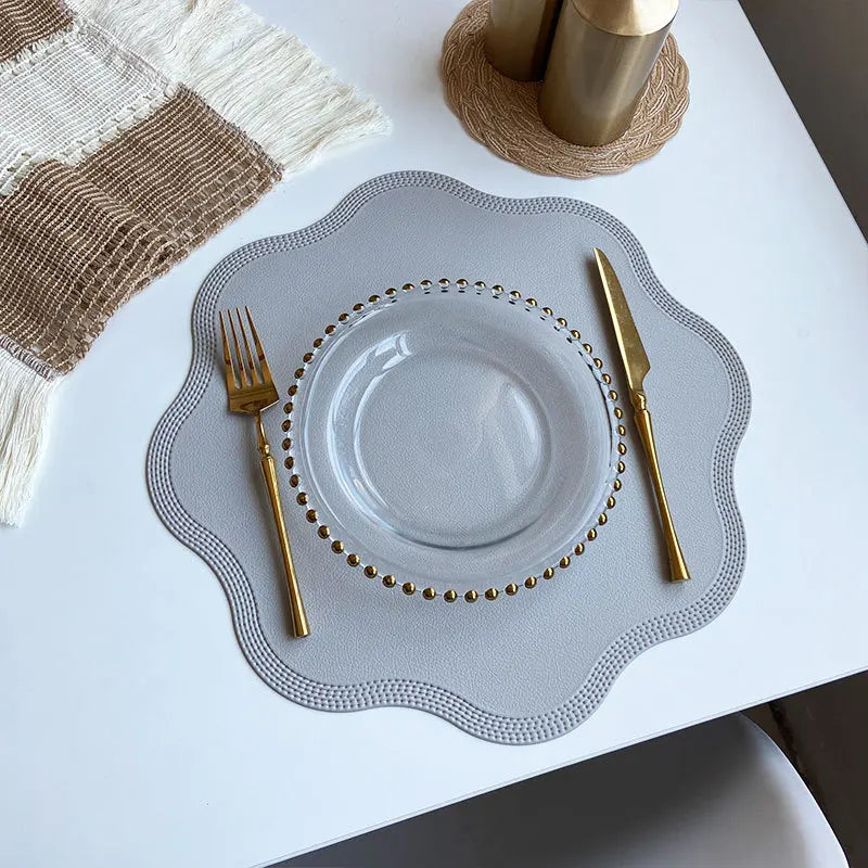 1/4/6PCS Round Placemat Sets, Luxury Faux Leather Table Mats, Embossed Flower Shaped Place Mats, Table Pad, 테이블매트, Салфетки