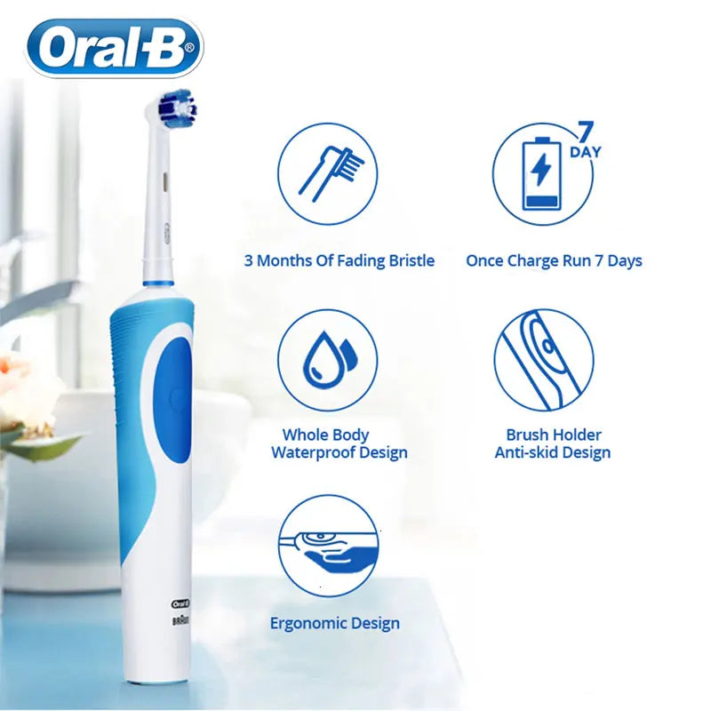 Cepillo de dientes eléctrico Oral B para adultos, recargable, con rotación, blanqueamiento 3D y cabezales de regalo.