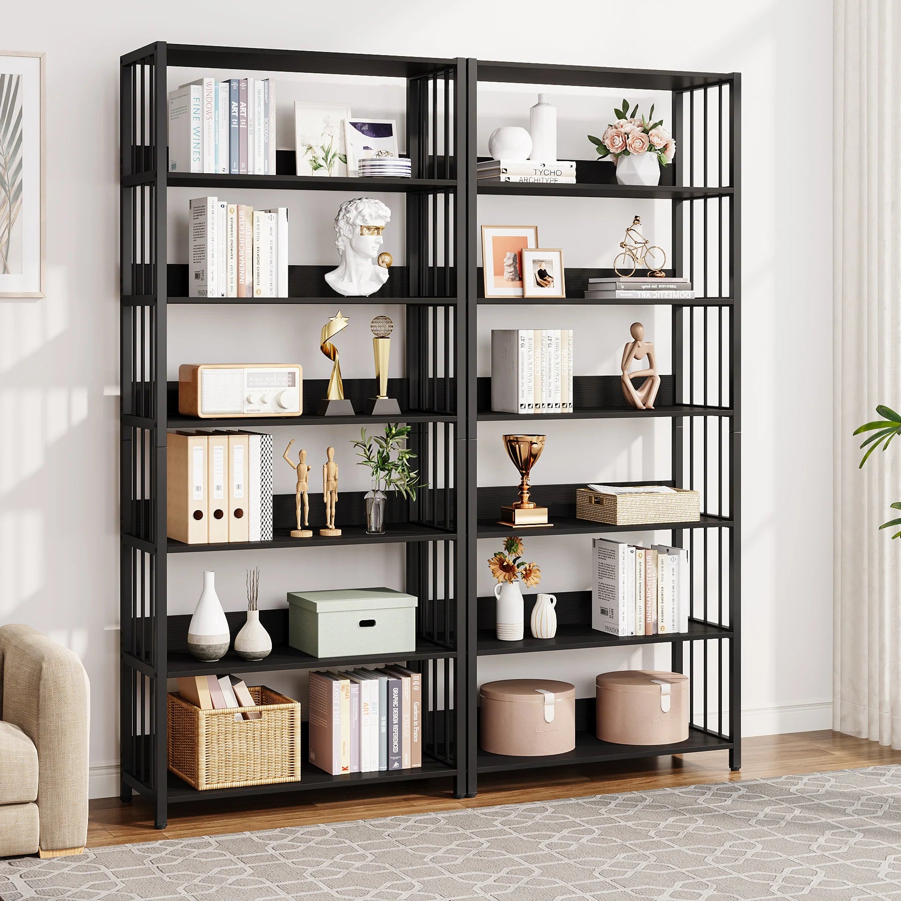 Tribesigns Bookshelf Storage Rack Standing Shelf 5 Tier Industrial Sturdy Bookshelf with Iron Pipe Frame