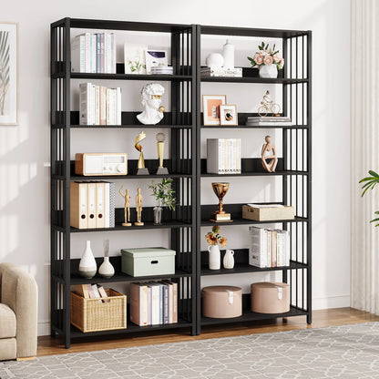 Tribesigns Bookshelf Storage Rack Standing Shelf 5 Tier Industrial Sturdy Bookshelf with Iron Pipe Frame