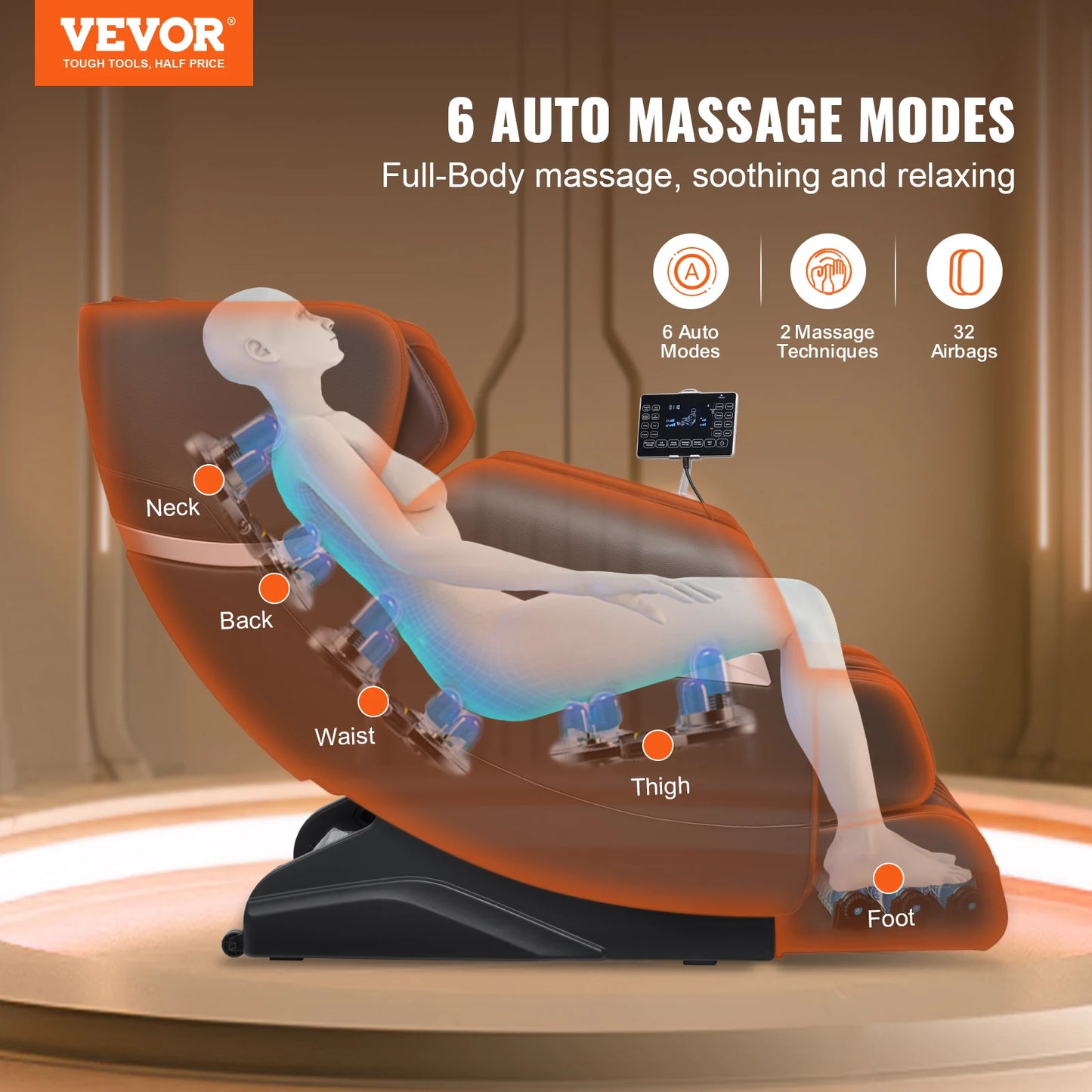 VEVOR Massage Chair - Full Body Zero Gravity Recliner with Multi Auto Modes 3D Shiatsu Heating Bluetooth Speaker Foot Roller