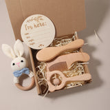 3-4 pcs baby comb brush set newborn gift set Natural Wool beech  baby crochet bunny rattle baby shower gift