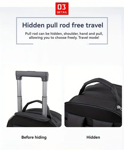 Large Capacity Travel Backpack With Wheels, Multi Layer Trolley Luggage Bag, Multifunctional Weekender Overnight Bag Rucksack