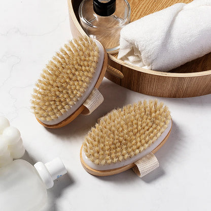 Cepillo de cerdas naturales suave para piel húmeda y seca, cepillo de spa para el cuerpo, masajeador de baño para el hogar