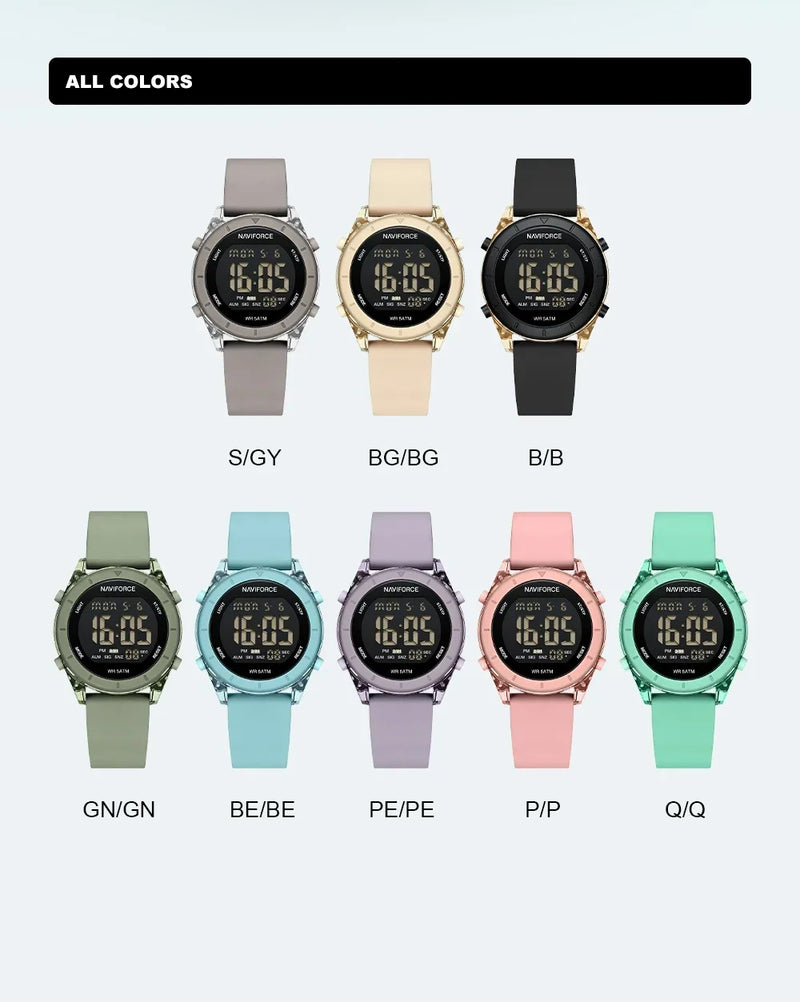 NAVIFORCE NF7108 Casual Wild Ladies Watch 50m Waterproof LCD Digital Display Electronic Silicon Strap Female Clock