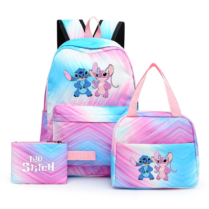 3pcs Disney Lilo Stitch Colorful Backpack with Lunch Bag for Women Student Teenagers Rucksack Casual School Bags Sets