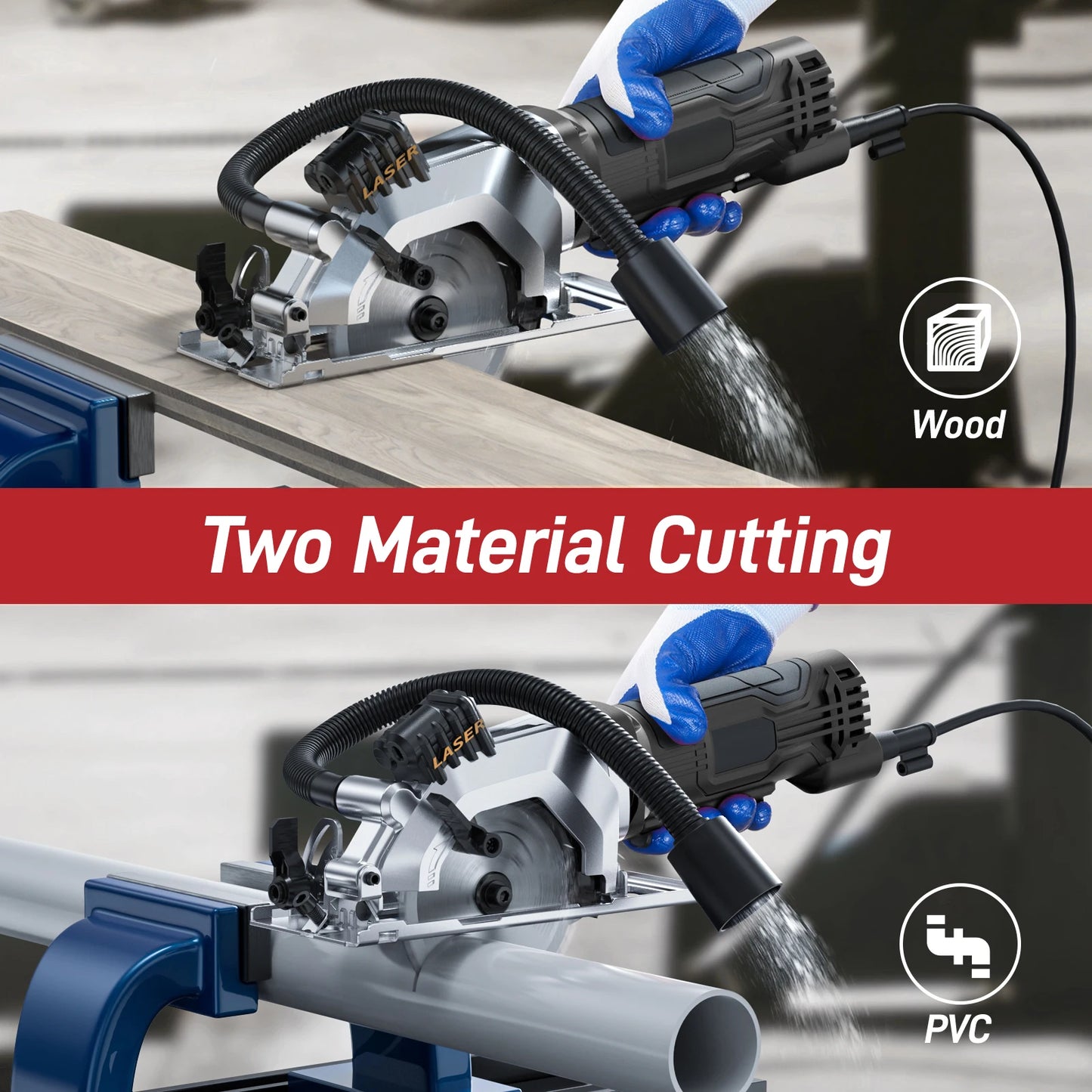 Minisierra circular Geevorks de 4,8 A y 4-1/2 pulgadas, compacta, 3700 RPM, con guía de corte láser