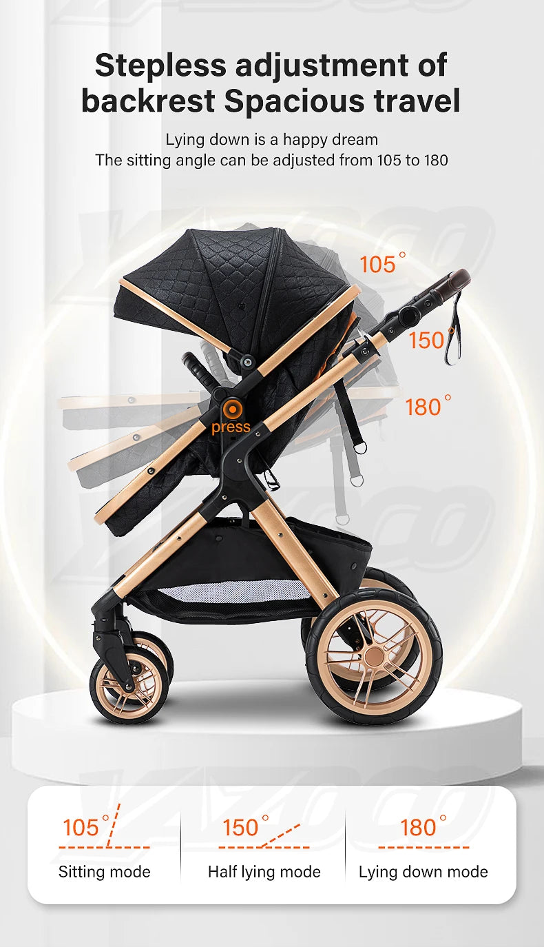 Newest Baby Stroller 3 in 1 Lightweight High Landscape Baby Carriage Aluminum Frame Travel System with Car Seat Pram for Newborn