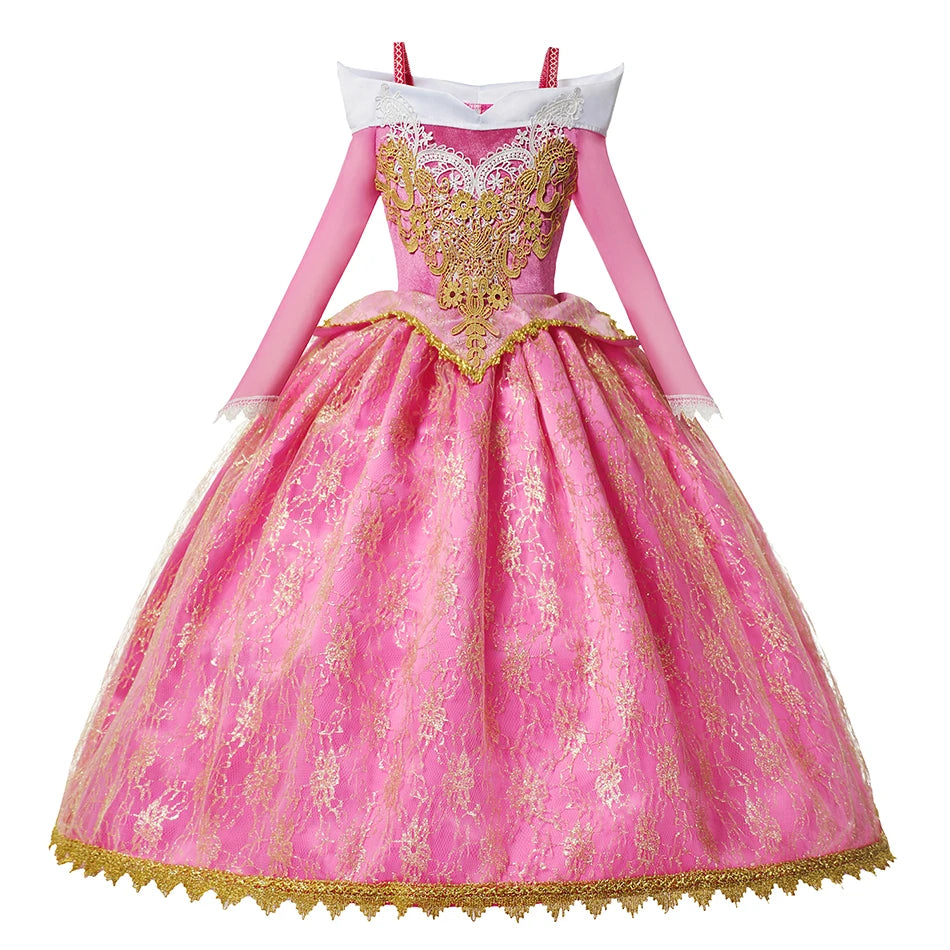 Girls Sleeping Beauty Aurora Cosplay Princess Dress Kids Rapunzel Frozen Elsa Cinderella Costume Party Clothing 2-10 Years