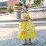 Kids Belle Cosplay Party Princess Dress Beauty Beast Princess Clothes Halloween Event Festival Party Flowers Print Costume