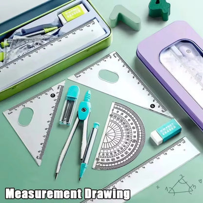 7-Piece Compass and Ruler Set Student Ruler Set Cute Rriangle Ruler Set Exam Specific Ruler Box Set Ruler Set School Starts