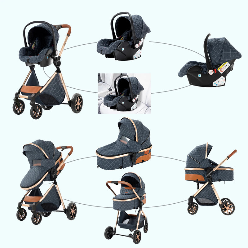Baby Stroller 3‑in‑1 Travel System Pushchair Lightweight Pram from Birth All‑Terrain Baby Buggy Compact Fold Stroller Summer