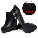 Comfortable Deep Mouth Soft Leather Anti-slip  Shoes Platform Spring 2024 Women's Block Black High Heels Office Mother Shoes