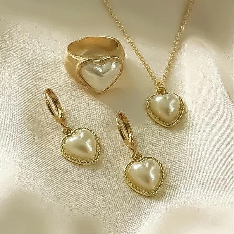 3 Pcs Round Pearl Jewelry Set Of Earring Pendant Necklace For Women Exquisite Fashion Rhinestone Double Wedding Jewelry Set Gift