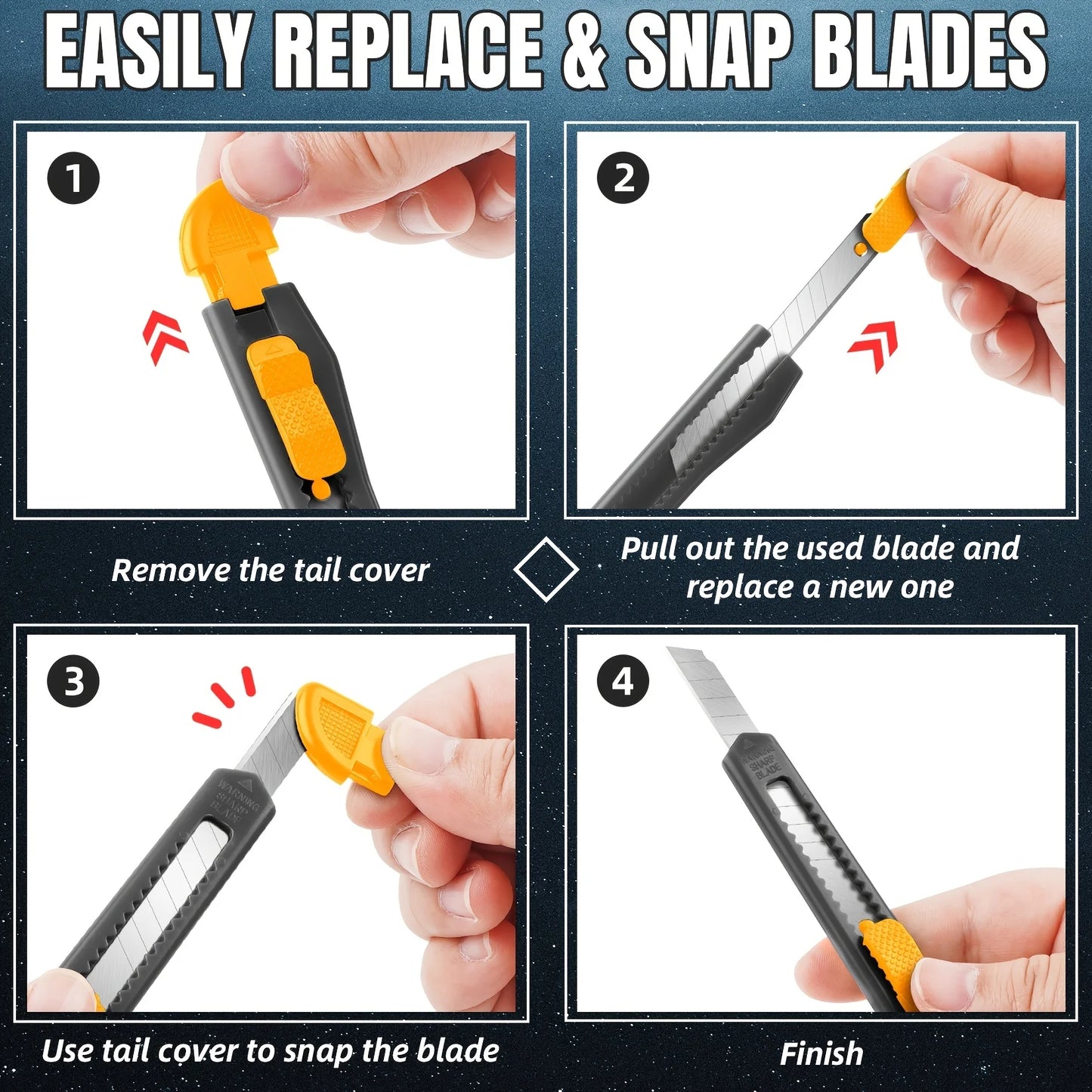 4/24 Pack Box Cutter Retractable, Utility Knife 9MM Wide Snap-Off Blades, Exacto Knife for Cutting Box, Wrapping, Cardboard