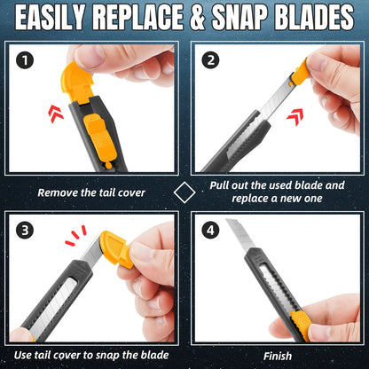 4/24 Pack Box Cutter Retractable, Utility Knife 9MM Wide Snap-Off Blades, Exacto Knife for Cutting Box, Wrapping, Cardboard